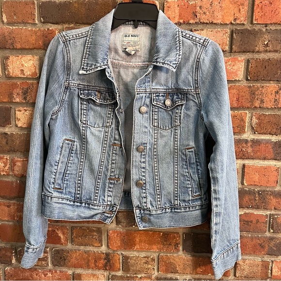 Old Navy womens denim jean jacket diy blue small americana greaser - Picture 1 of 5